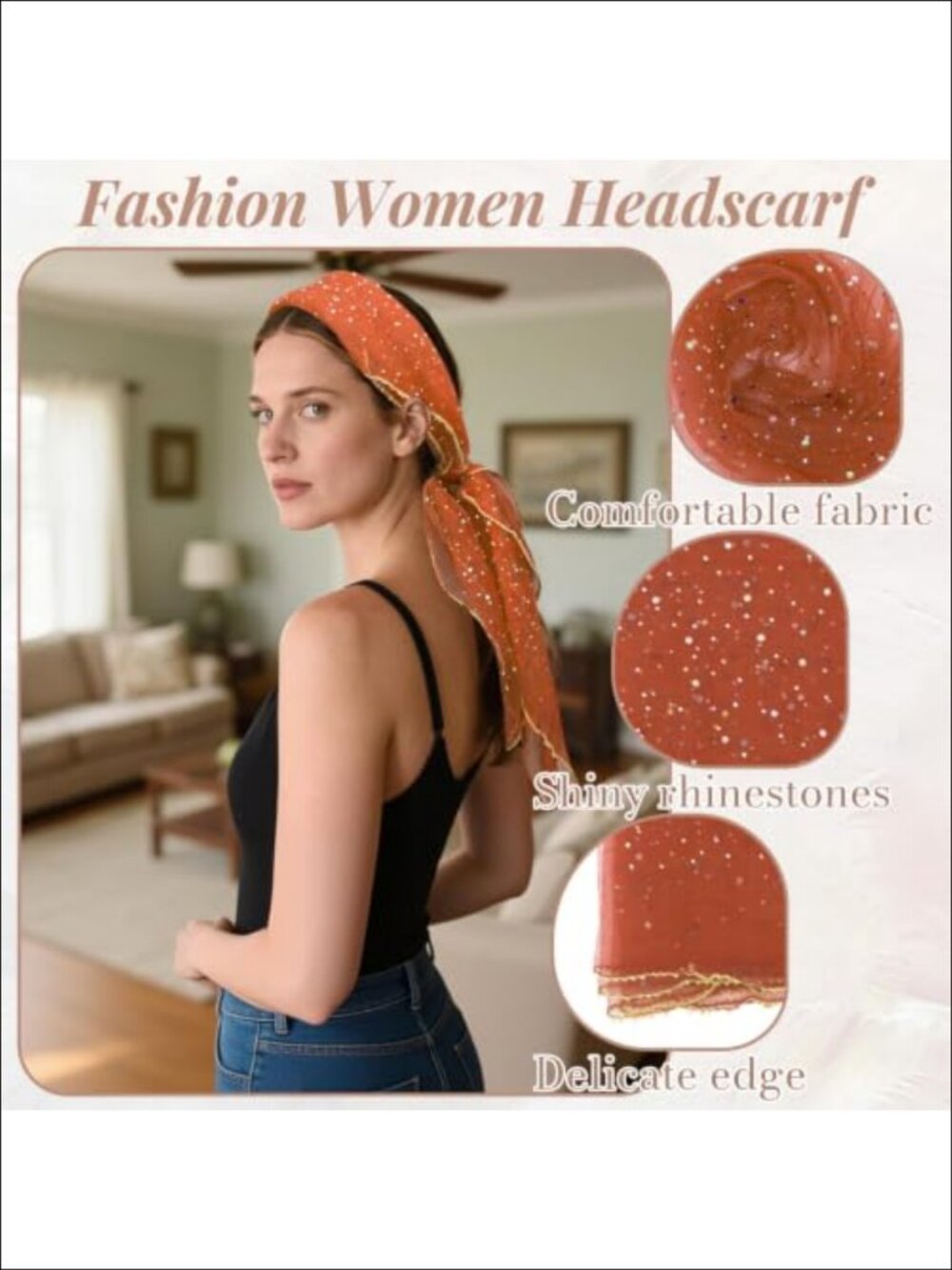 Sequin Head Scarf Large Sparkle Bandana Hair Wrap Women Party Costume - Picture 3 of 6